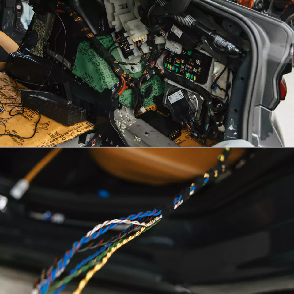 Построили новую акустическую систему для BMW M5 с дизайнерским оформлением багажника! Перешили в кожу салонный пластик, заламинировали карбоном зеркала, провели комплекс детейлинг-услуг